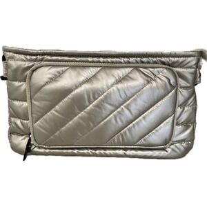 Think Royln Quilted Nylon Metallic Silver Crossbody Travel Bag – Orange Lined